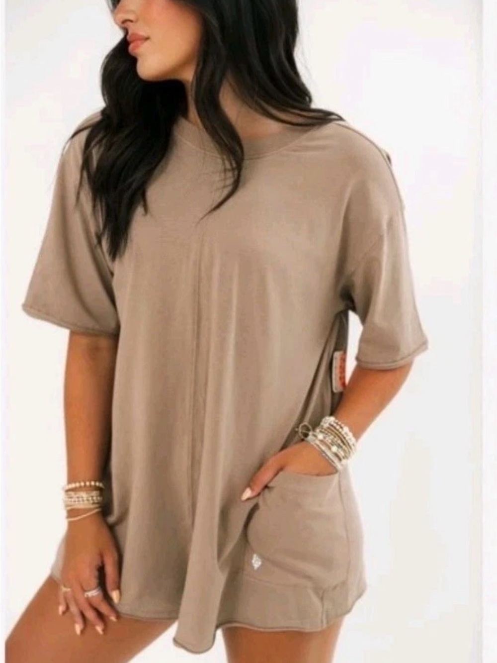 NWT Free People Medium Hot Shot Tee Romper “Mocha Latte”